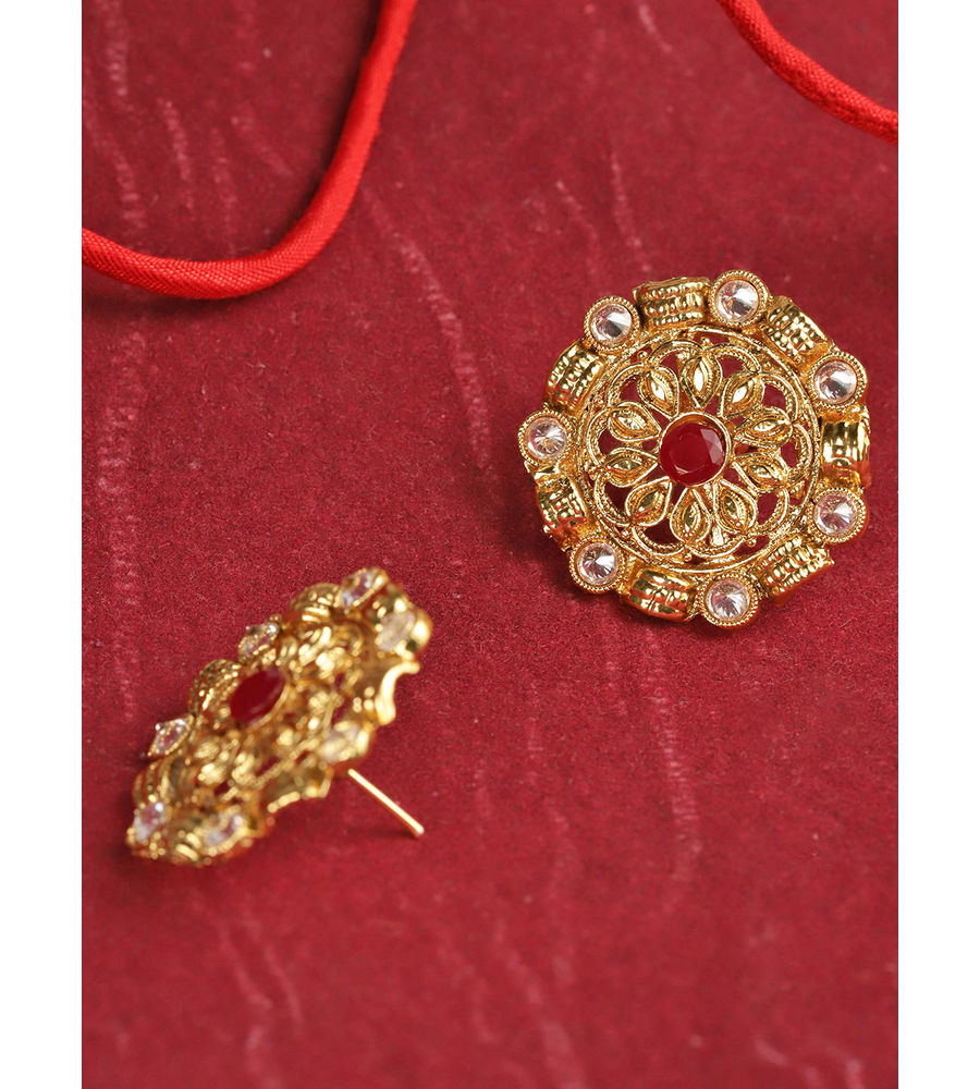 YouBella Red Gold-Plated Textured Circular Oversized Studs